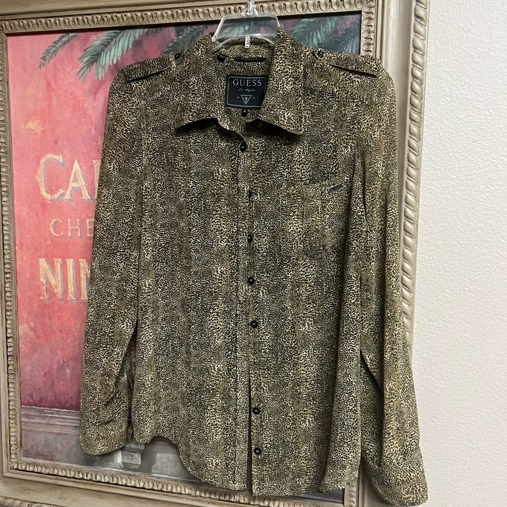 Guess Sheer Button-Up Sheer Blouse